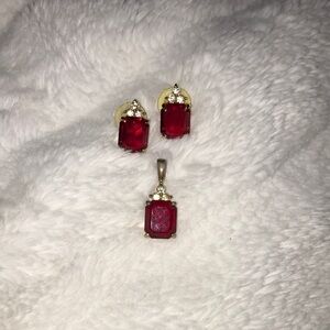 Estate 3 piece set- ruby pendant and earring set